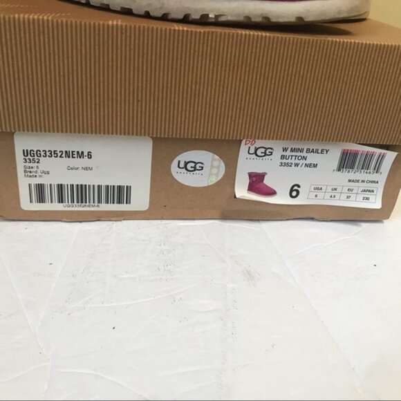 UGG Mini Bailey 1 Button Pink Magenta Boots Box Booties Shearling Fur Snow 6 Box - Picture 9 of 12